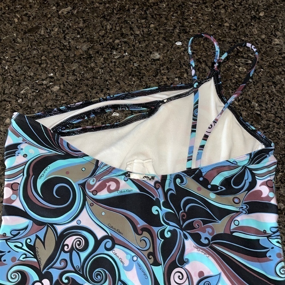 Calvin Klein Blue And Purple Print One Shoulder One Piece Swimsuit - Picture 4 of 7